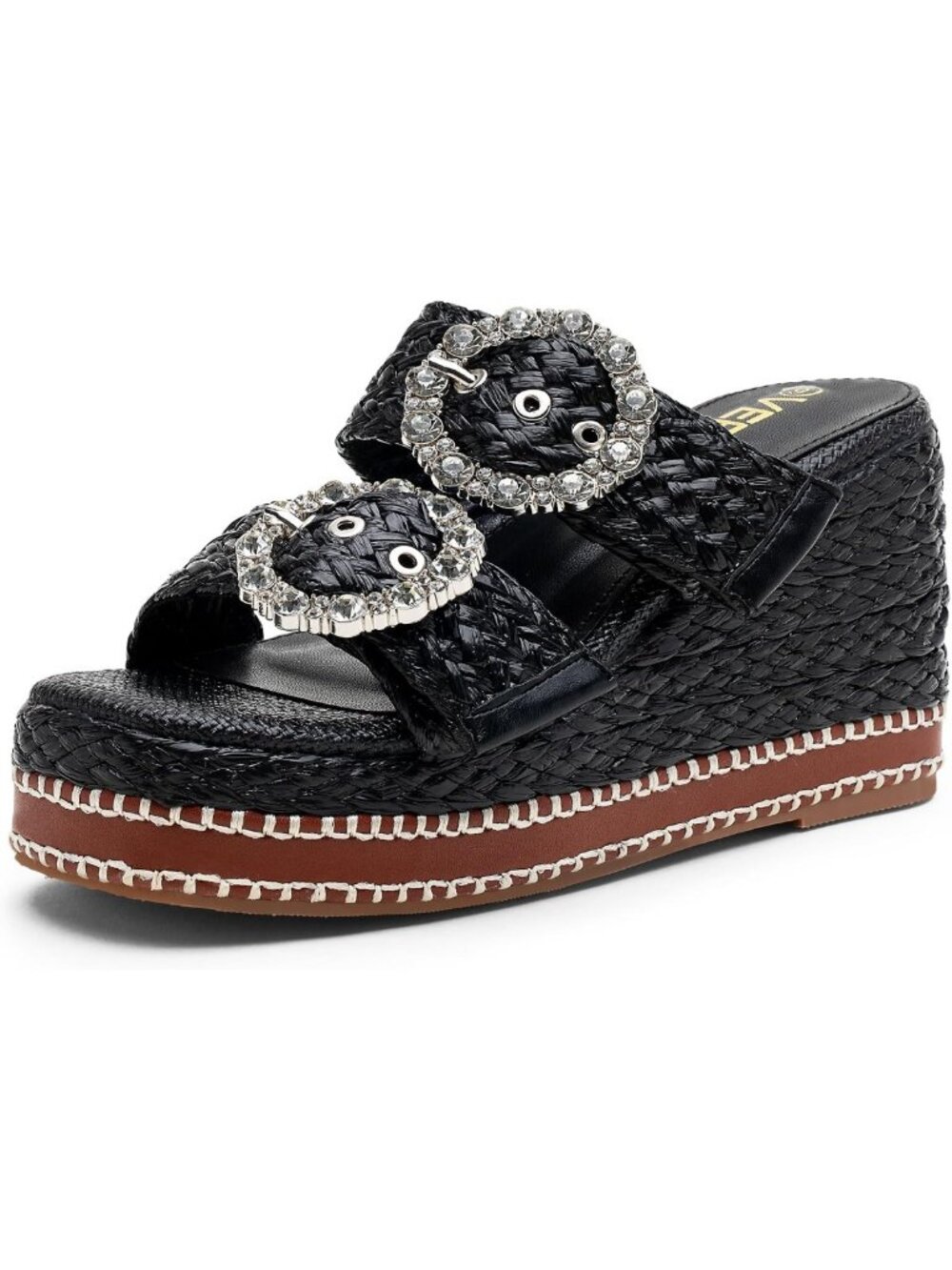 Stylish Women's Rhinestone Buckle Platform Wedge Sandals | Chic Espadrilles